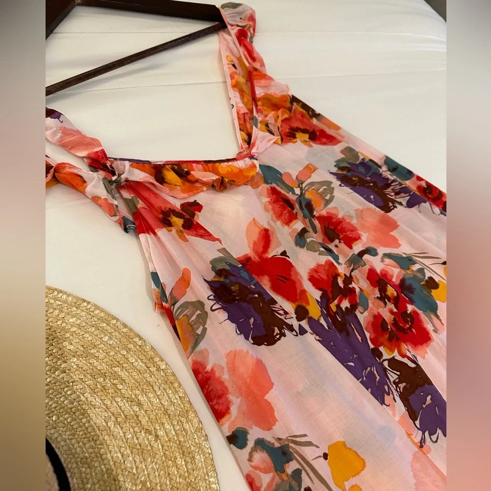 H&M Floral Flounce Trim Ruffle Midi Dress - Picture 11 of 16